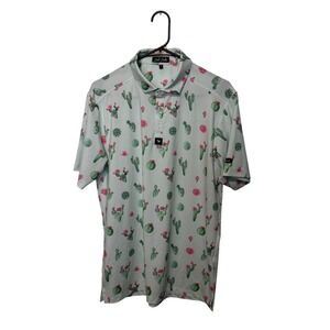 Bad Birdie Polo Shirt Mens Medium Pink Green Thorn in Your Side Cactus Golf